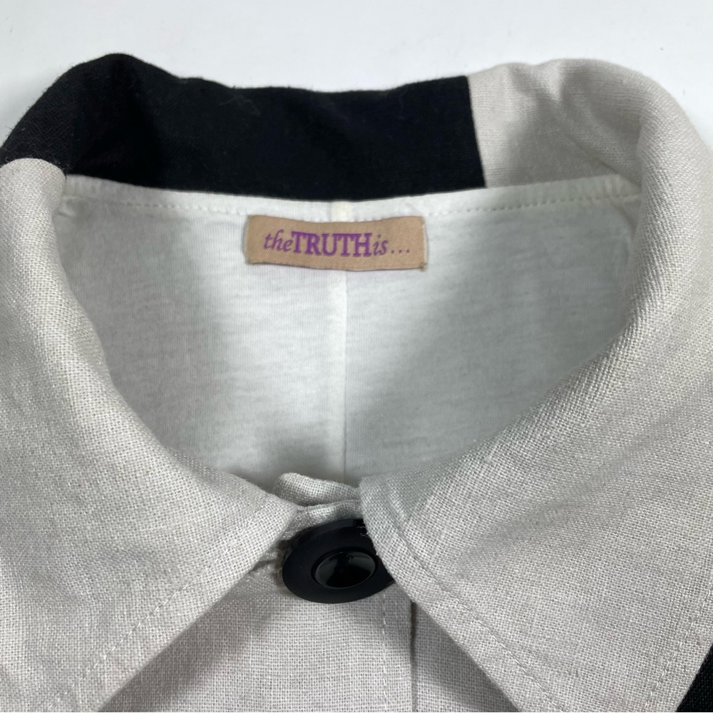 Black and white color block 3/4 sleeve linen coat size S - Picture 2 of 6